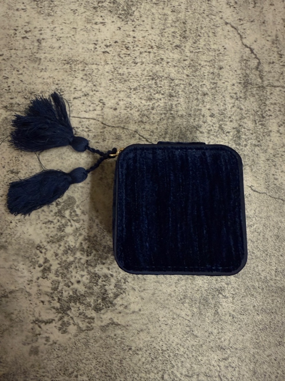 Sezane Navy Velvet Travel Jewelry Case with Tassel